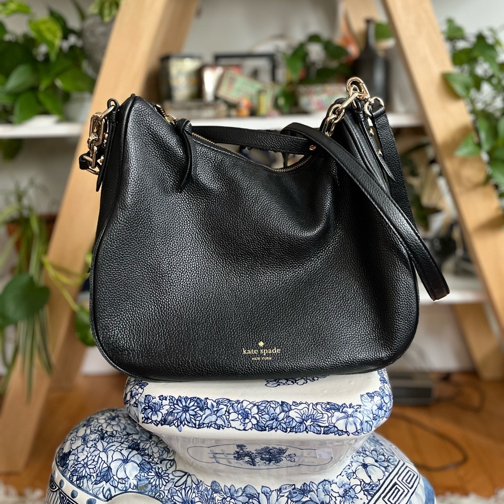 Kate Spade black leather gold hardware large crossbody bag